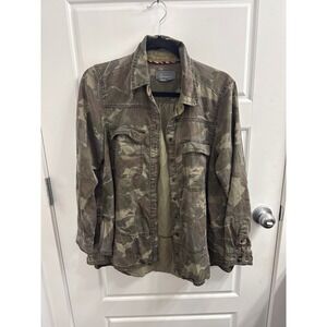 Anthropologie Camo Utility Shirt Jacket Green Camouflage Button Up Women Size 6